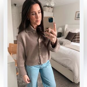 Abercrombie and fitch collared button down sweater in tan